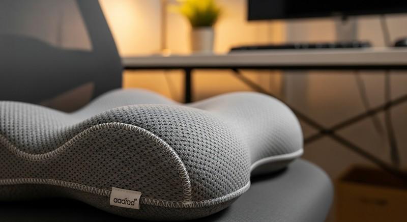 ergonomic-gray-pillow-office-chair-closeup-view_423405421