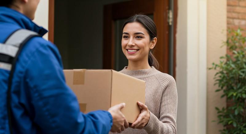 woman-receiving-package-her-doorstep_419050532